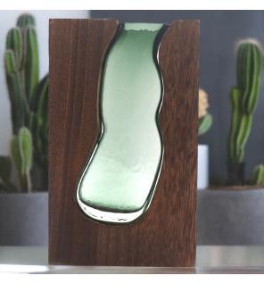 Florero de Vidrio Grande / Terario en Madera de Tung Oscura - 18x5x32cm