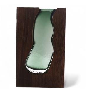 Florero de Vidrio Grande / Terario en Madera de Tung Oscura - 18x5x32cm