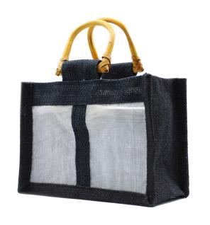 Bolsa de Regalo con Ventana de Yute Puro y Algodón - 2 Ventanas en Negro