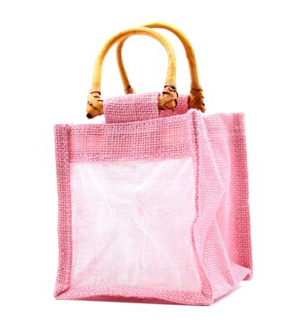 Bolsa de regalo de yute puro y algodón con ventana - 1 Ventana en Rosa