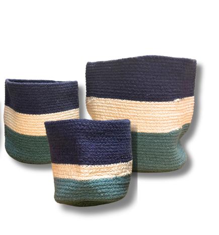 Juego de 3 cestas de cuerda de yute con mal de ojo - 15cm / 20cm / 25cm