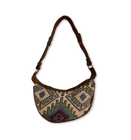 Bolso Hobo de Jacquard - Geo-Verde (correa marrón)