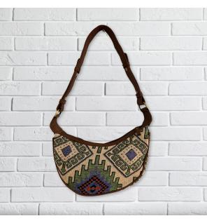 Bolso Hobo de Jacquard - Geo-Verde (correa marrón)