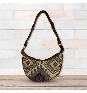 Bolso Hobo de Jacquard - Geo-Verde (correa marrón)