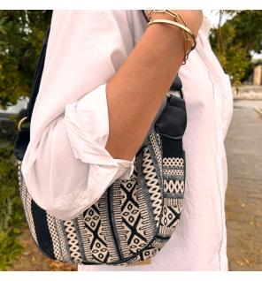 Bolso Hobo de Jacquard - Gris Metro (correa negra)