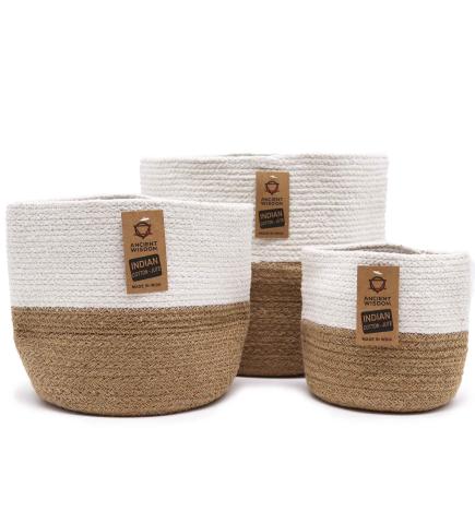 Set de 3 Cestas de Algodón y Yute - Blanco