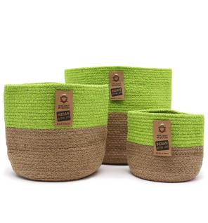 Set de 3 Cestas de Algodón y Yute - Pistacho