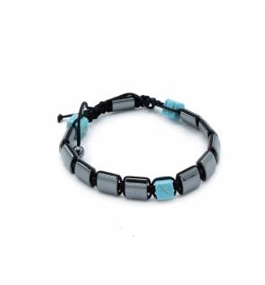 Pulsera Magnética Shamballa de Hematita - Cuboides Turquesa