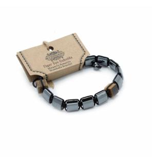 Pulsera Magnética Shamballa de Hematita - Cuboides Ojo de Tigre