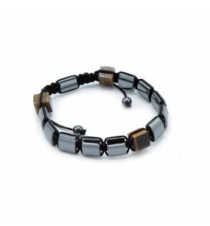Pulsera Magnética Shamballa de Hematita - Cuboides Ojo de Tigre