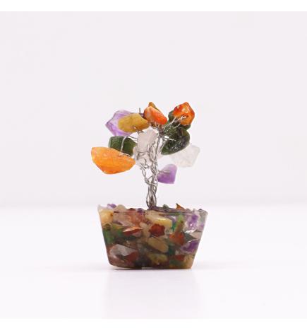 Mini árbol de piedras preciosas sobre base de orgonita - Piedras múltiples (15 piedras)