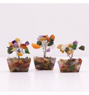 Mini árbol de piedras preciosas sobre base de orgonita - Piedras múltiples (15 piedras)