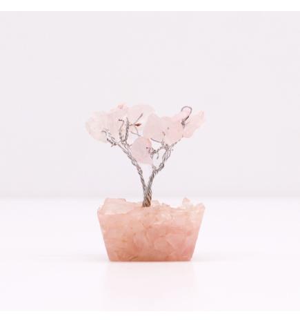 Mini árbol de piedras preciosas sobre base de orgonita - Cuarzo rosa (15 piedras)