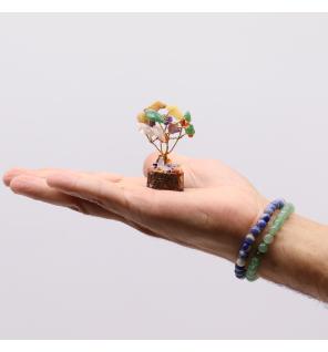 Mini árbol de piedras preciosas sobre base de madera - Piedras múltiples (15 piedras)