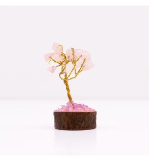 Mini árbol de piedras preciosas sobre base de madera - Cuarzo rosa (15 piedras)