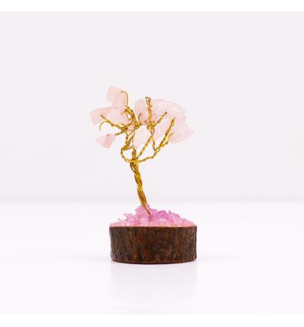 Mini árbol de piedras preciosas sobre base de madera - Cuarzo rosa (15 piedras)