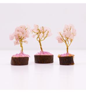 Mini árbol de piedras preciosas sobre base de madera - Cuarzo rosa (15 piedras)