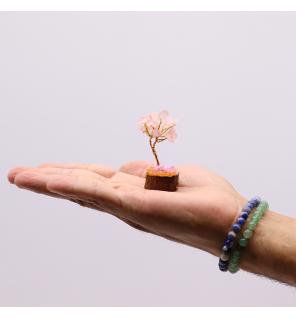 Mini árbol de piedras preciosas sobre base de madera - Cuarzo rosa (15 piedras)