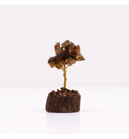 Mini árbol de piedras preciosas sobre base de madera - Ojo de tigre (15 piedras)