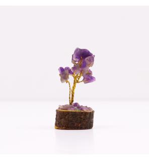 Mini árbol de piedras preciosas sobre base de madera - Amatista (15 piedras)