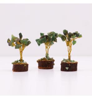 Mini árbol de piedras preciosas sobre base de madera - Aventurina verde (15 piedras)