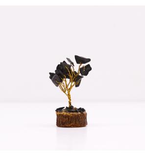 Mini árbol de piedras preciosas sobre base de madera - Ágata negra (15 piedras)