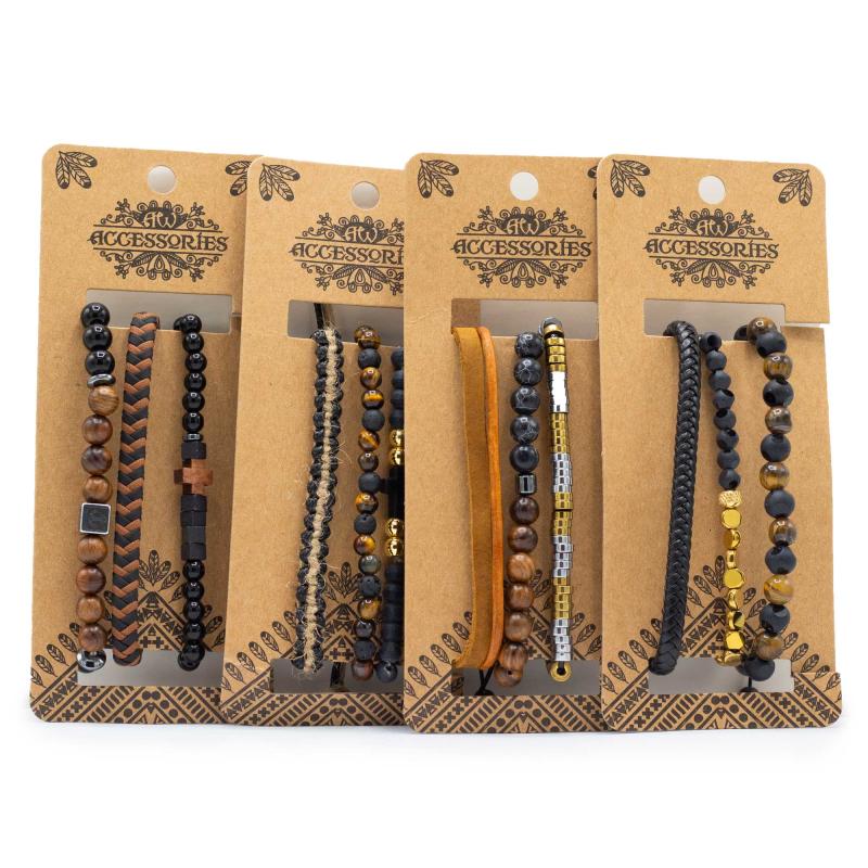 Set de Pulseras para Hombre - Negro y Tostado