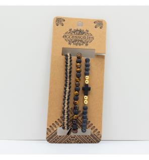 Set de Pulseras para Hombre - Negro y Tostado