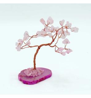 Árbol de piedras preciosas: Cuarzo rosa sobre base de ágata rosa (35 piedras)