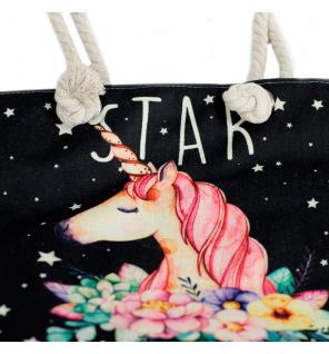 Bolso shopper con asa de cuerda - unicornio