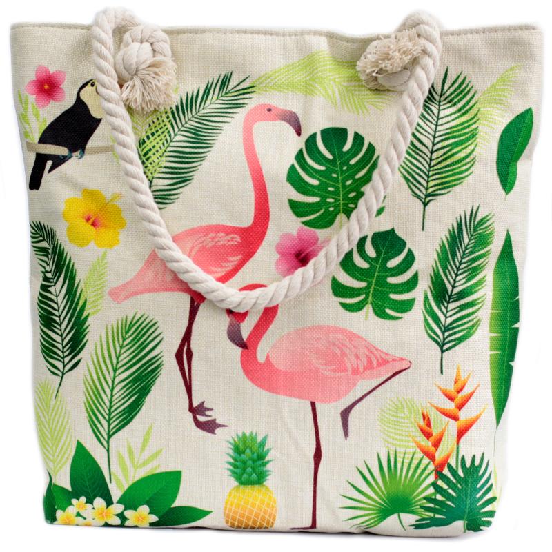 Bolso shopper con asa de cuerda - tropical flamenco