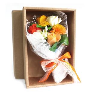 Bouquet flores jabón en caja - naranja