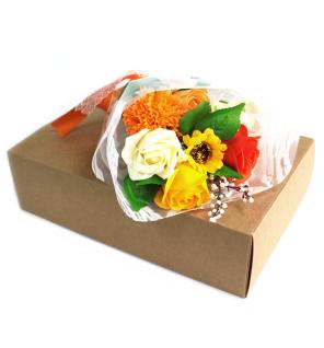 Bouquet flores jabón en caja - naranja