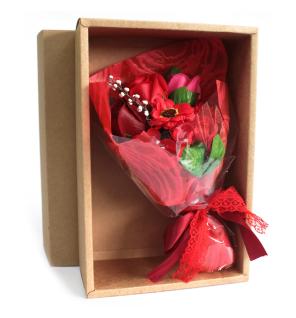 Bouquet flores jabón en caja - rojo