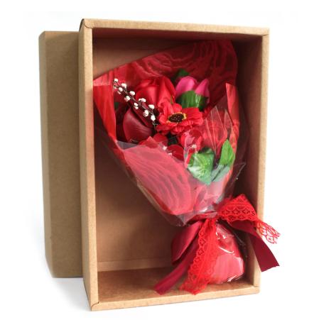 Bouquet flores jabón en caja - rojo