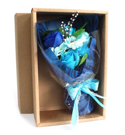 Bouquet flores jabón en caja - azul