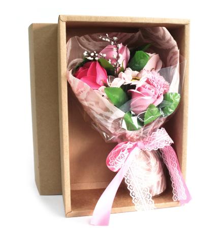 Bouquet flores jabón en caja - rosa