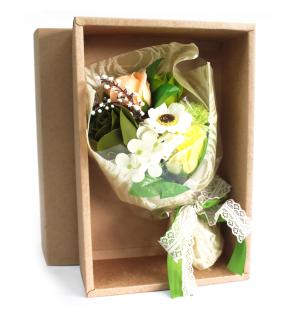 Bouquet flores jabón en caja - verde