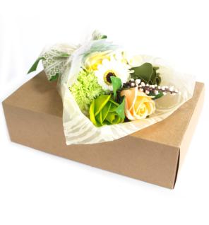 Bouquet flores jabón en caja - verde