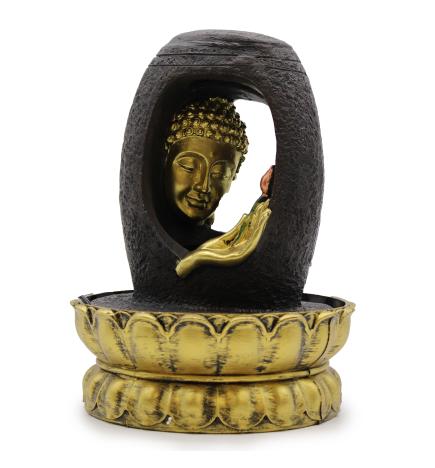 Fuente de agua de sobremesa - 30 cm - Buda dorado y Vitarka Mudra