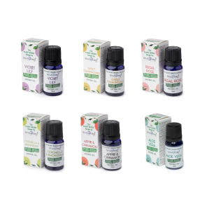 Pack de 6 Aceites Aromáticos a base de Plantas Variados - Aloe Vera, Canela y Manzana, Citronela, Rosa Real, Frankincense Dulce,