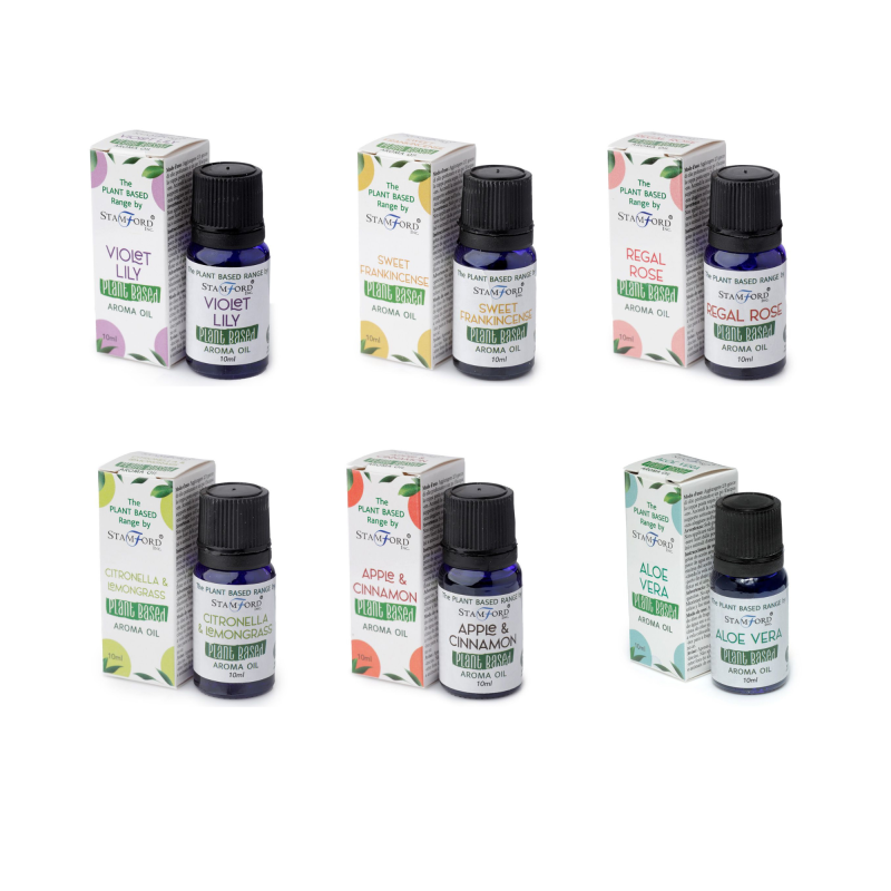 Pack de 6 Aceites Aromáticos a base de Plantas Variados - Aloe Vera, Canela y Manzana, Citronela, Rosa Real, Frankincense Dulce,