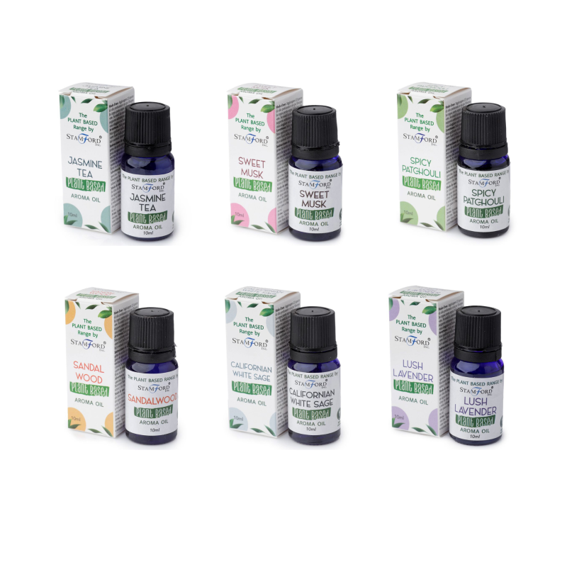 Pack de 6 Aceites Aromáticos a base de Plantas Variados - Salvia Blanca Californiana, Té Jazmín, Lavanda Exhuberante, Sándalo, P