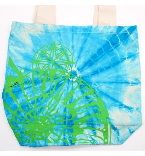 Bolsas de Algodón "Tie Dye" (170g) - 38x42x12cm - Concha Marina - Azul y verde - Asa Verde