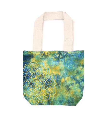 Bolsas de Algodón "Tie Dye" (170g) - 38x42x12cm - Mandala - Verde y Azul - Asa Natural