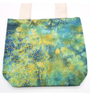 Bolsas de Algodón "Tie Dye" (170g) - 38x42x12cm - Mandala - Verde y Azul - Asa Natural