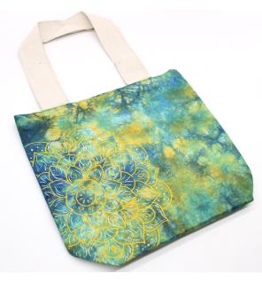 Bolsas de Algodón "Tie Dye" (170g) - 38x42x12cm - Mandala - Verde y Azul - Asa Natural