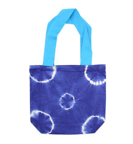 Bolsa de Algodon Natural con Diseño "Tie Dye" (220g)- 38x42x12cm - Anillos Azules- Asa Azul