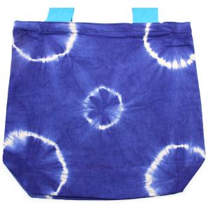 Bolsa de Algodon Natural con Diseño "Tie Dye" (220g)- 38x42x12cm - Anillos Azules- Asa Azul