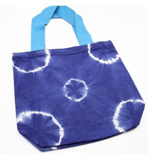 Bolsa de Algodon Natural con Diseño "Tie Dye" (220g)- 38x42x12cm - Anillos Azules- Asa Azul